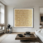 Goldenes geometrisch-abstraktes, strukturiertes Leinwand-Wandbild
