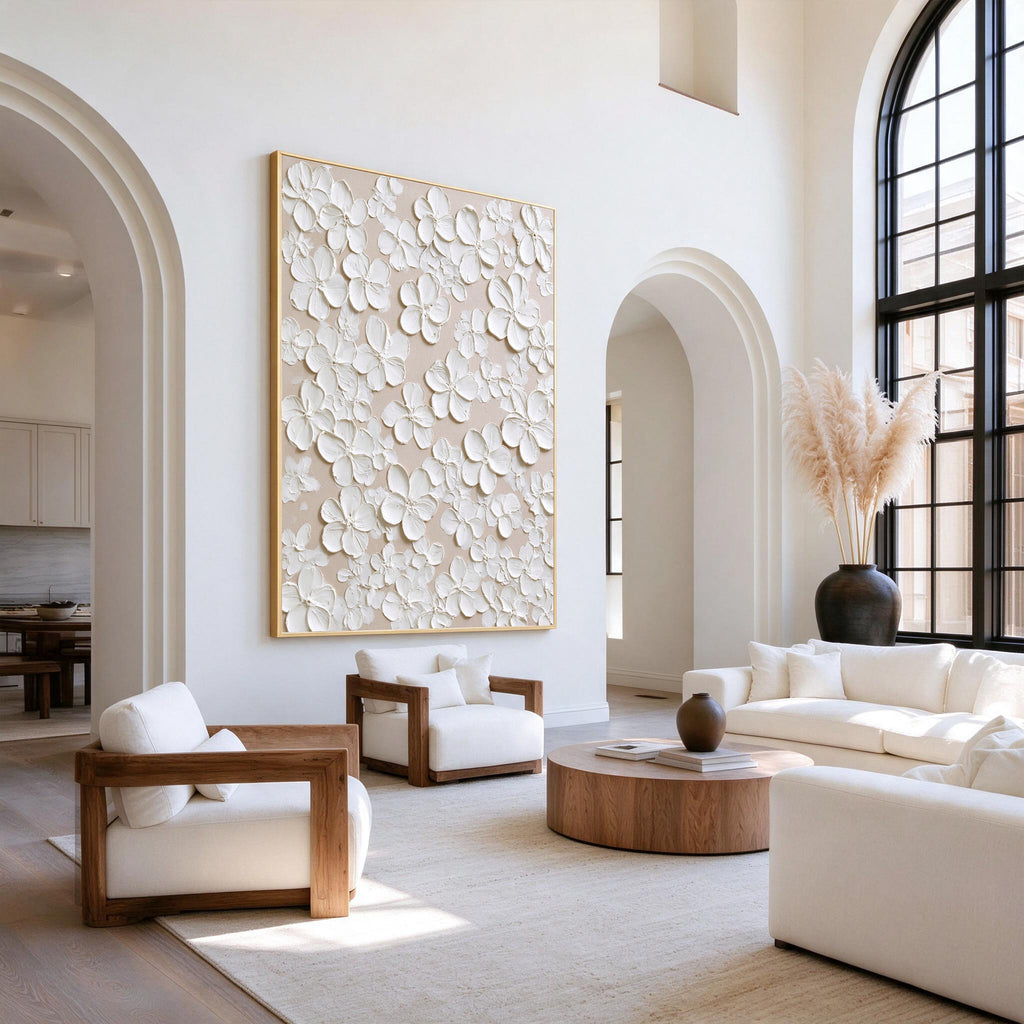 3D White Floral Textured Wall Art