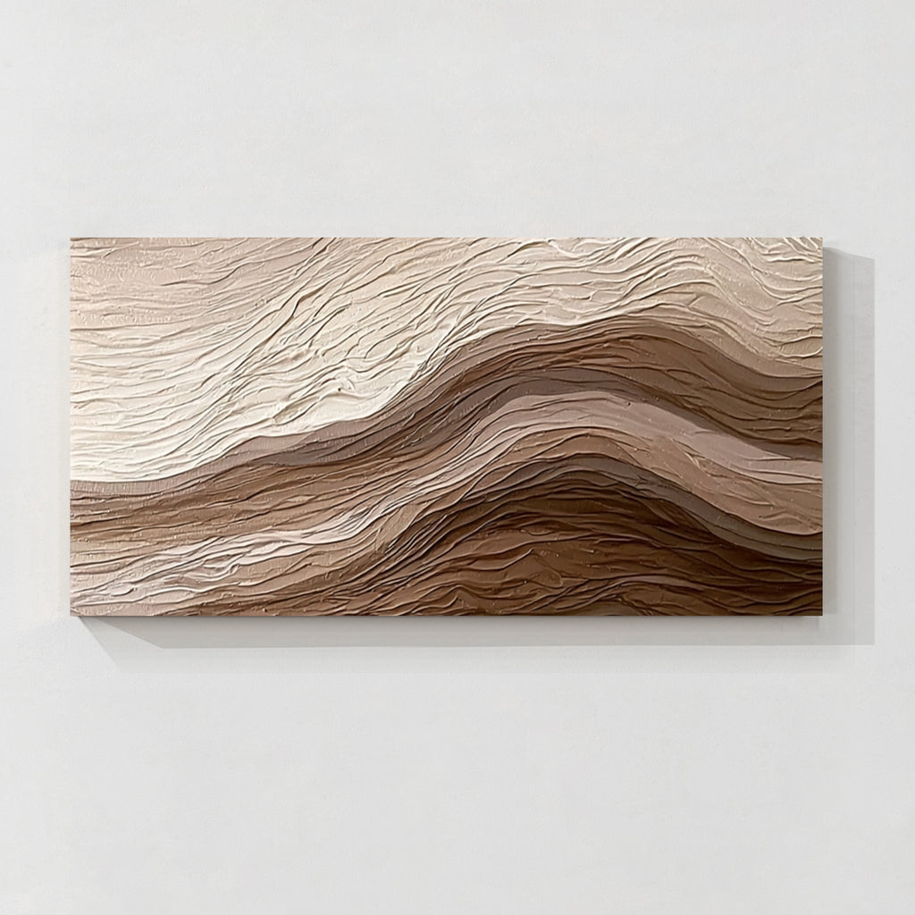 3D textured abstract wall art with layered beige and brown tones, modern relief canvas artwork for minimalist home decor