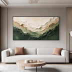 Abstraktes, strukturiertes Leinwandbild in Grün und Beige