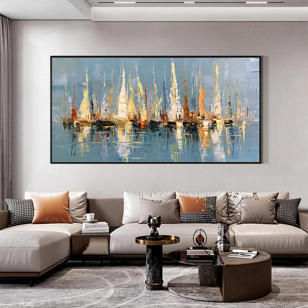 Abstract Sailboat Marina Canvas Wall Art