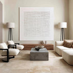 White Abstract Grid Textured Canvas Wall Art