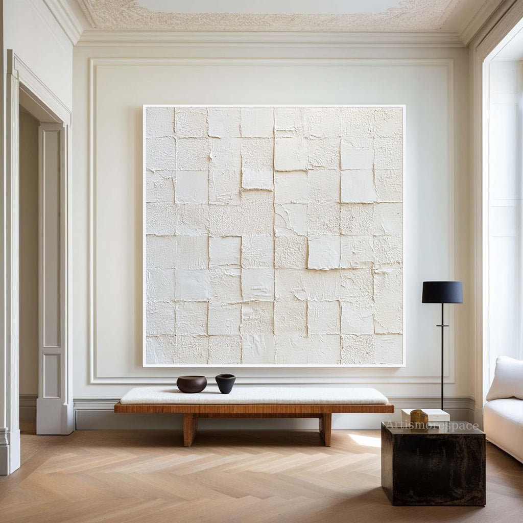 White Geometric Abstract Textured Canvas Wall Art