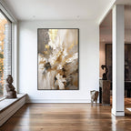 Gold Beige Textured Abstract Hand-Painted Oil Painting