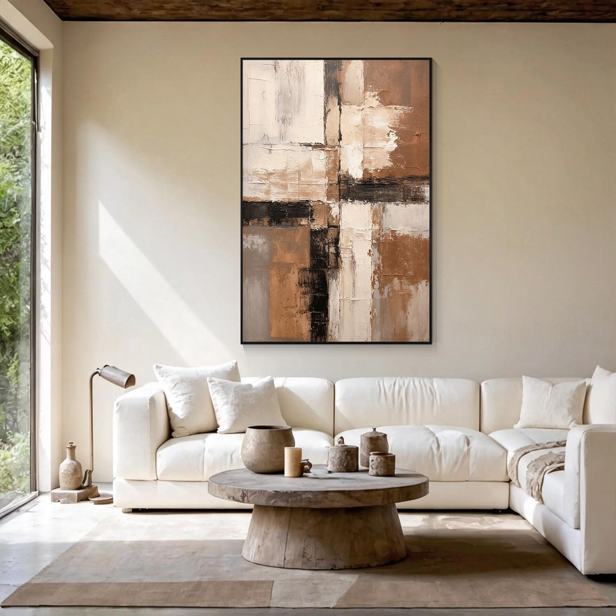 Brown Beige Abstract Textured Oil Painting