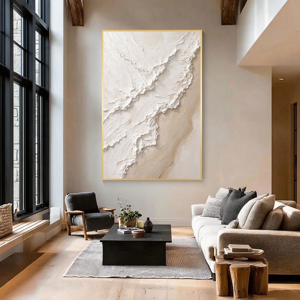 White Beige Abstract Textured Canvas Wall Art