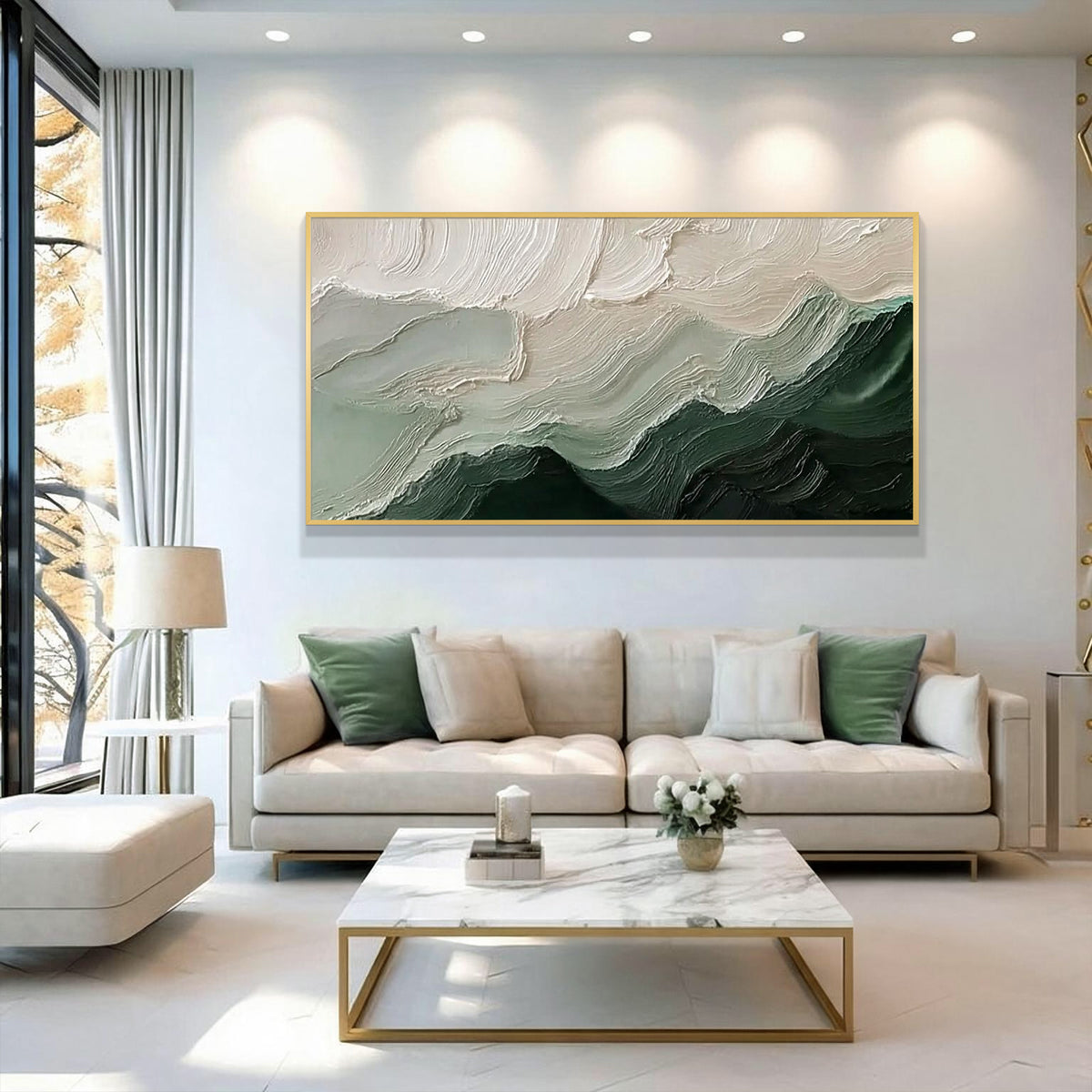 Green Textured Abstract Canvas Wall Art