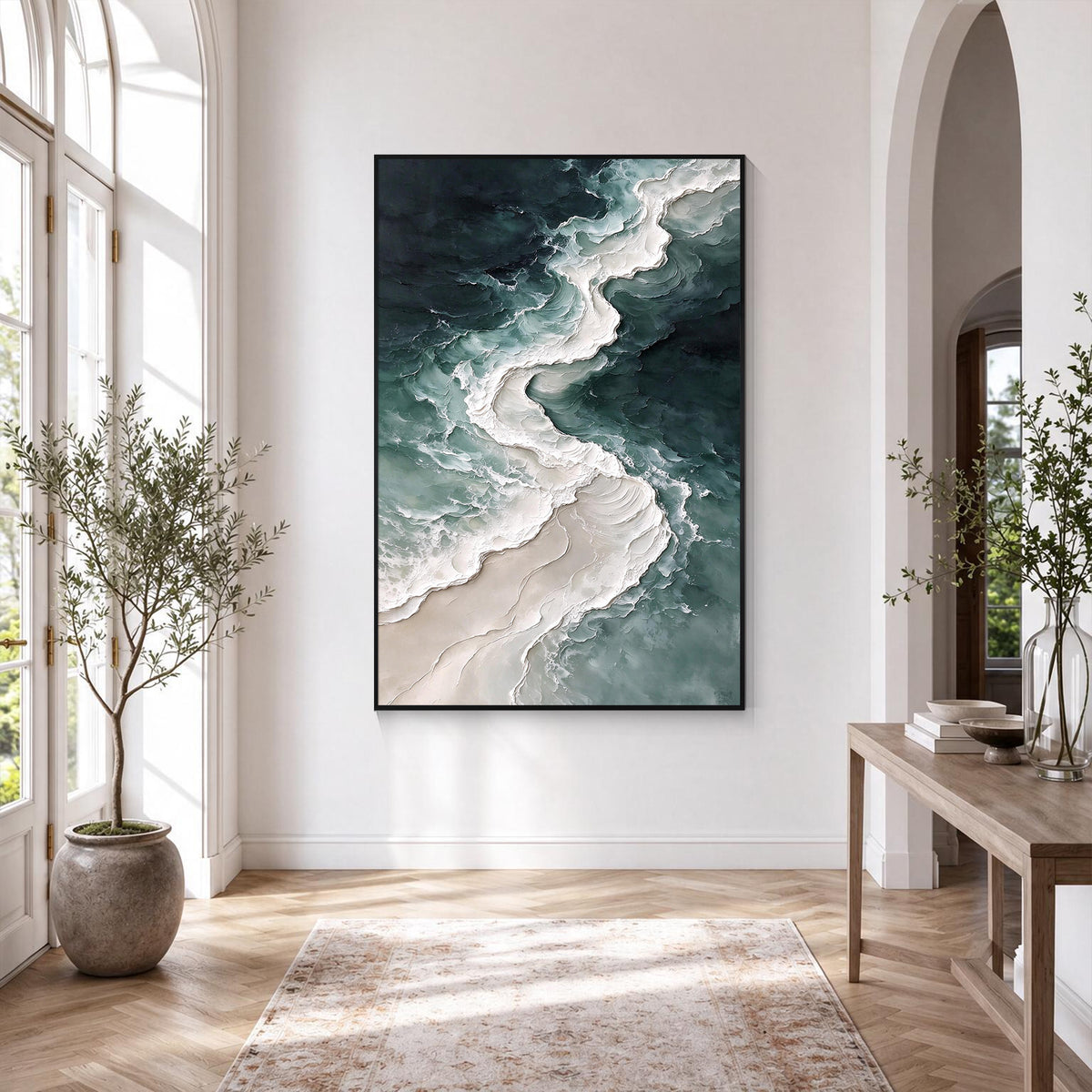 Dark Green Abstract Fluid Textured Canvas Wall Art