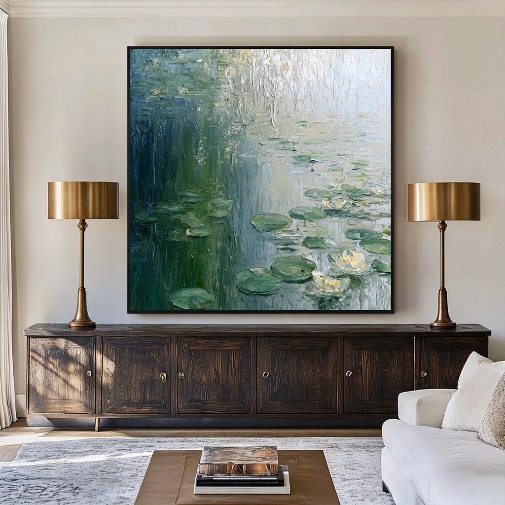 Green Water Lilies Textured Painting FW09