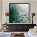 Green Water Lilies Textured Painting FW09