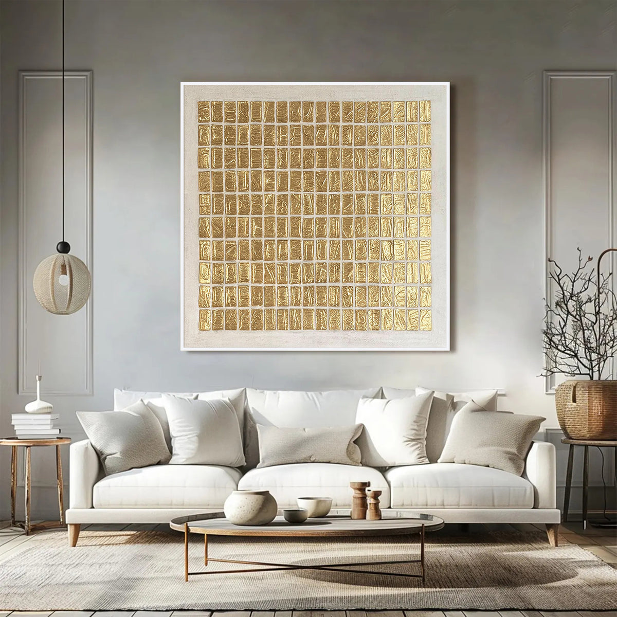 Gold Geometric Abstract Textured Canvas Wall Art