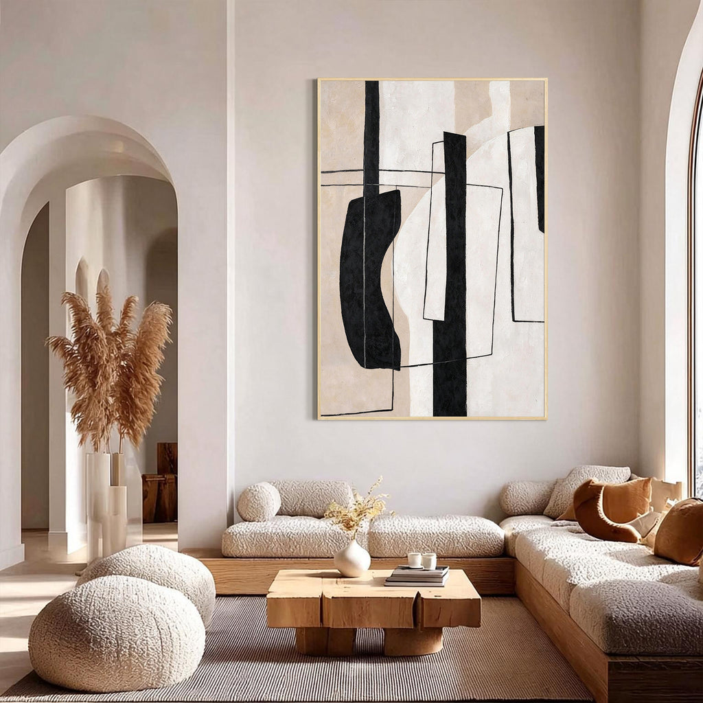 Modern Black Beige Abstract Geometric Wall Art