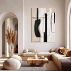 Modern Black Beige Abstract Geometric Wall Art