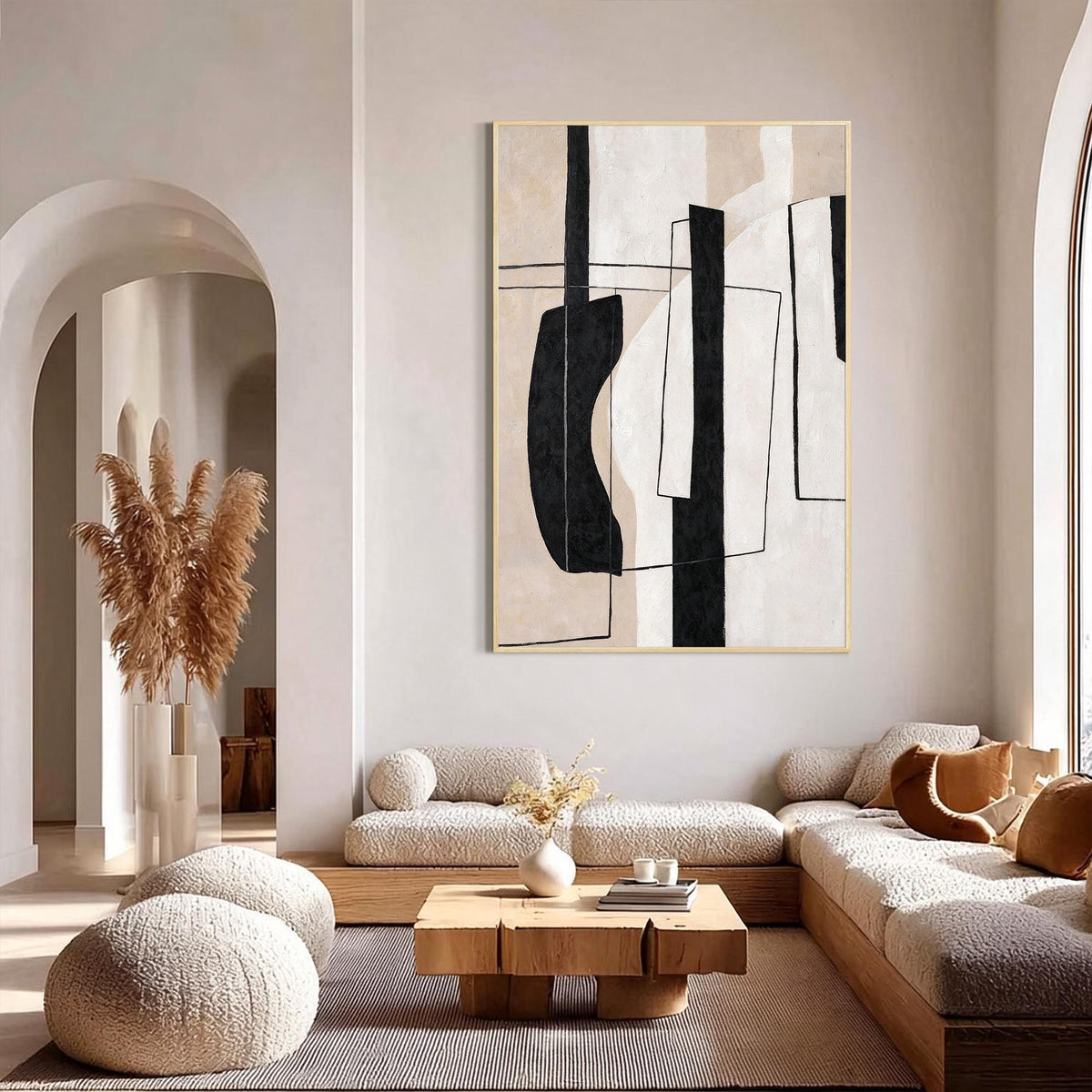 Modern Black Beige Abstract Geometric Wall Art