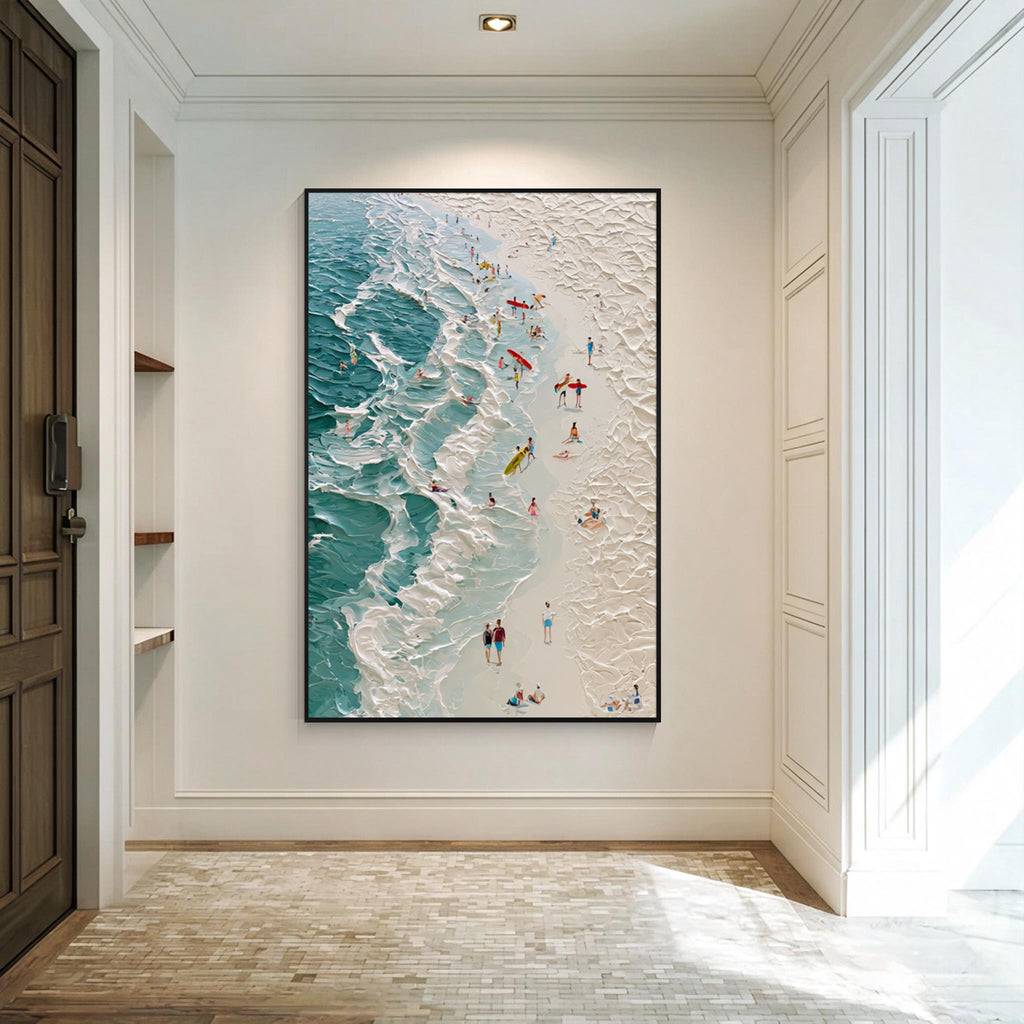 Textured Beach Canvas Wall Art with Ocean Waves