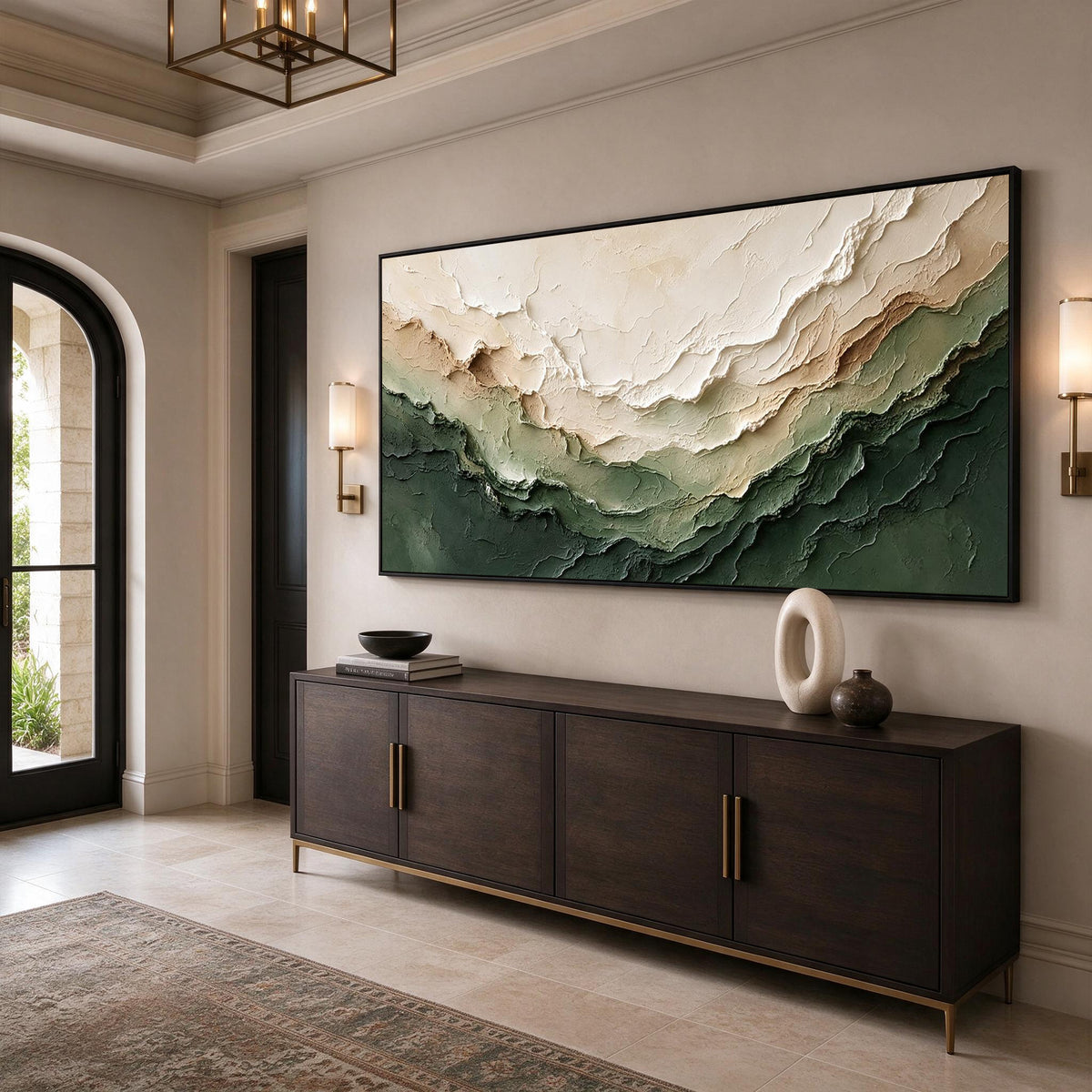 Green and Beige Abstract Textured Canvas Wall Art