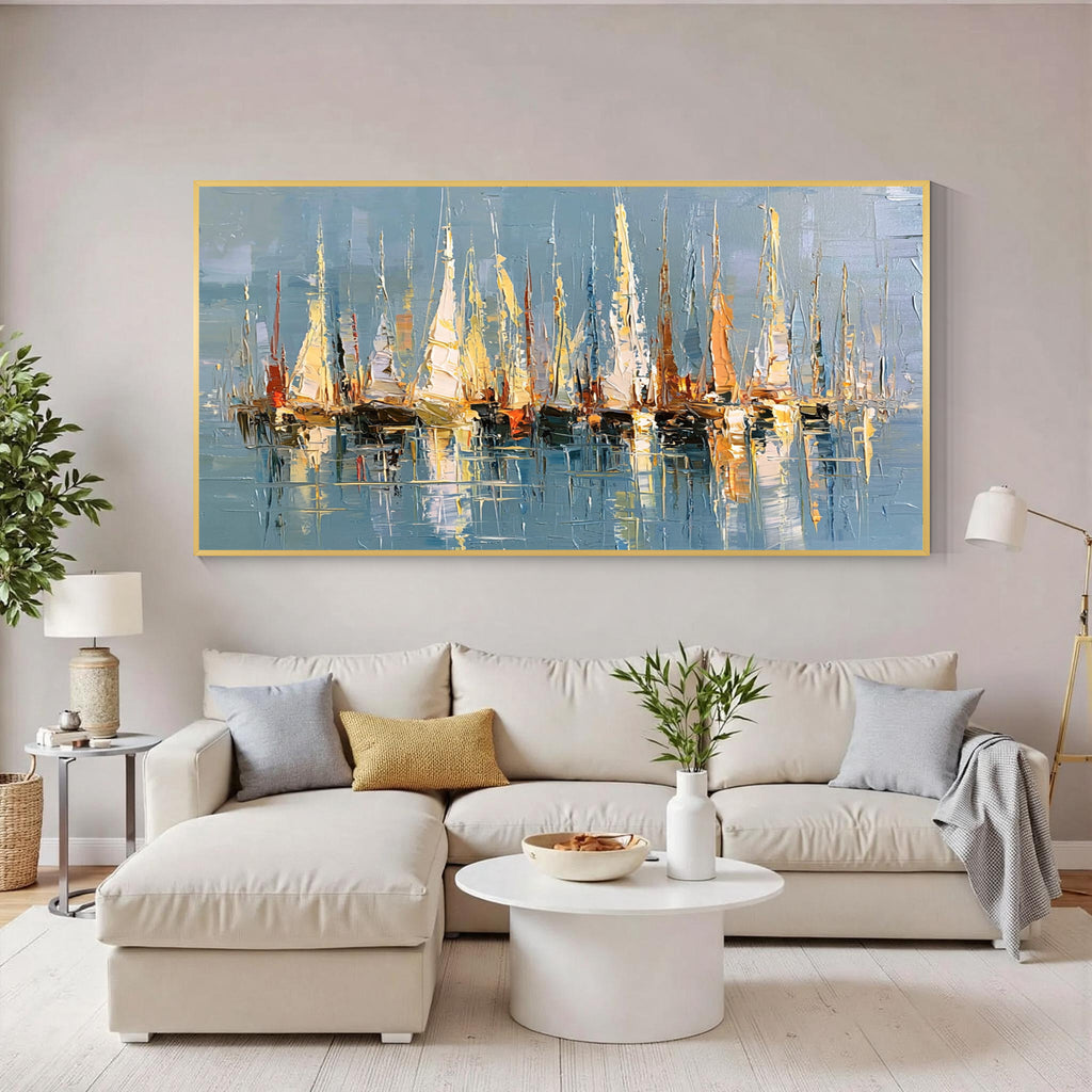 Abstract Sailboat Marina Canvas Wall Art