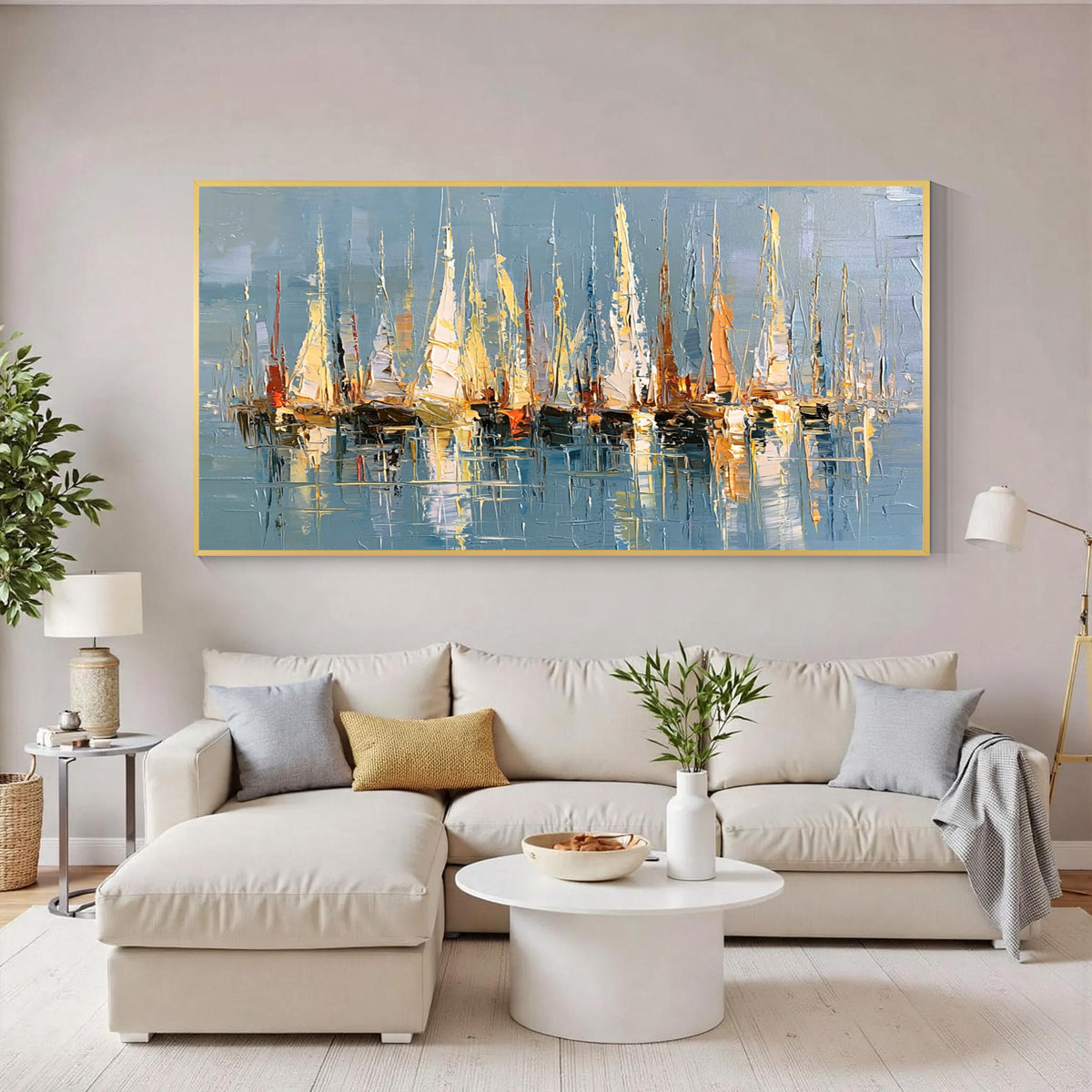 Abstract Sailboat Marina Canvas Wall Art
