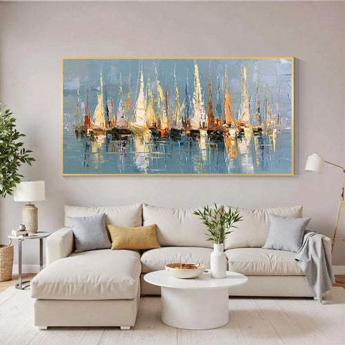Abstract Sailboat Marina Canvas Wall Art