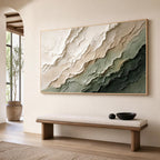 Modern Abstract Green and Beige Textured Canvas Wall Art