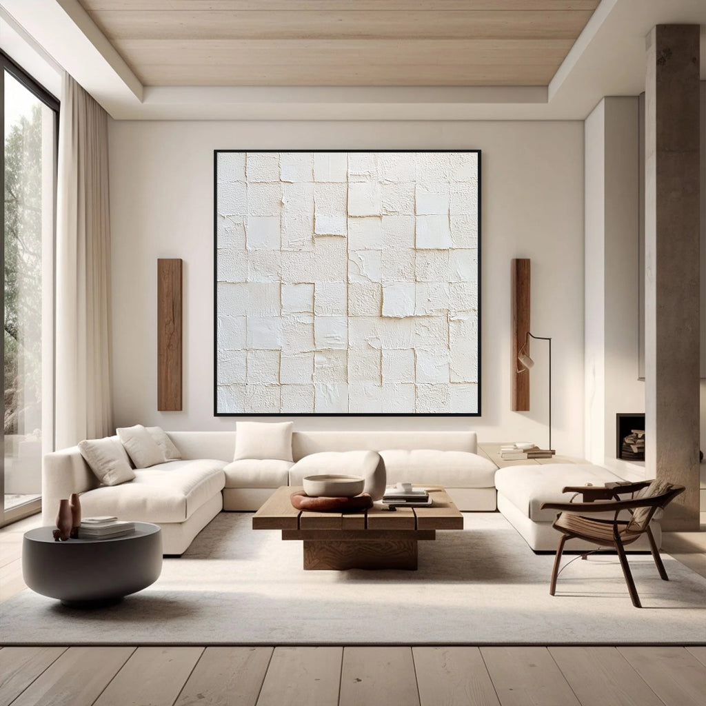 White Geometric Abstract Textured Canvas Wall Art