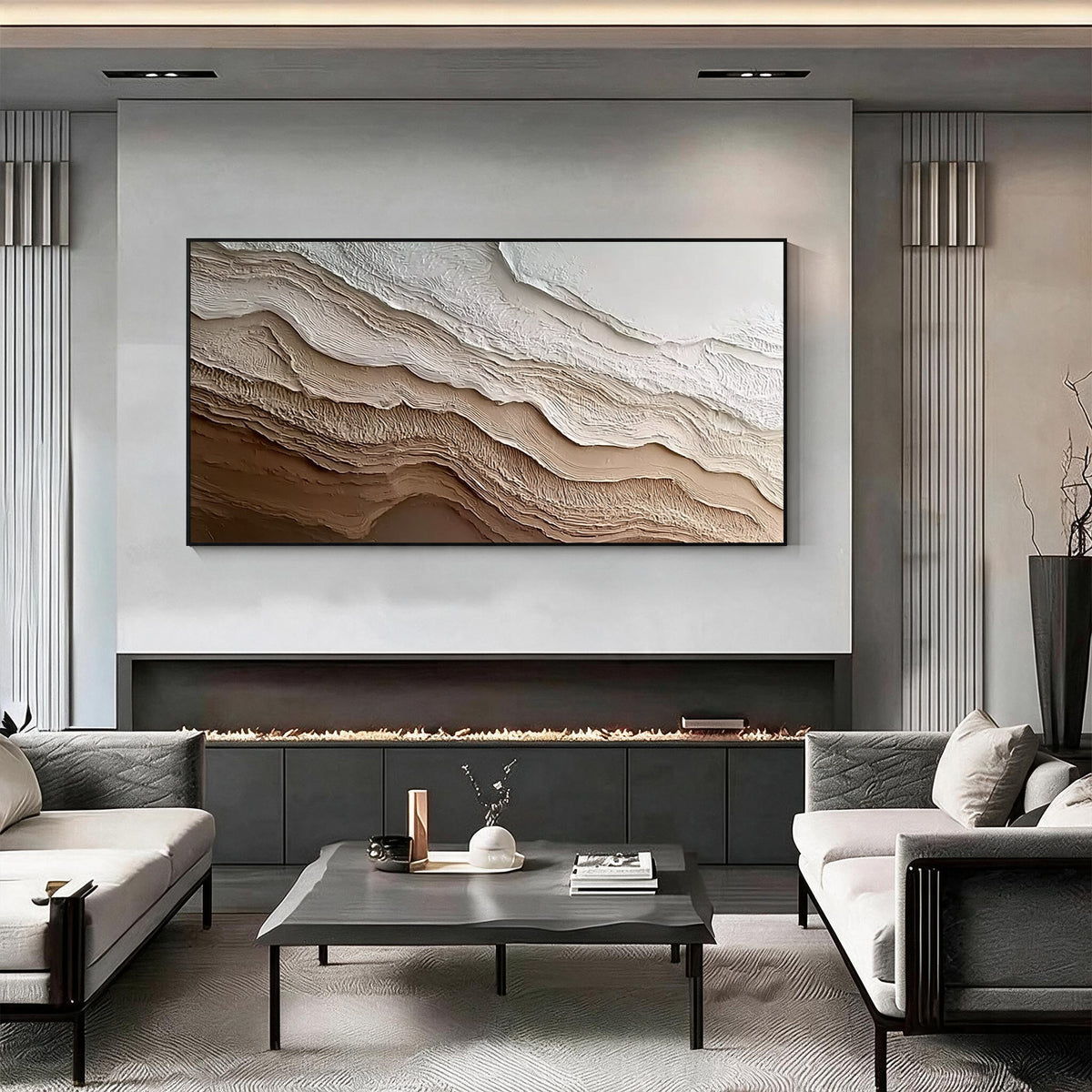 Neutral Brown and Cream Textured Abstract Wall Art