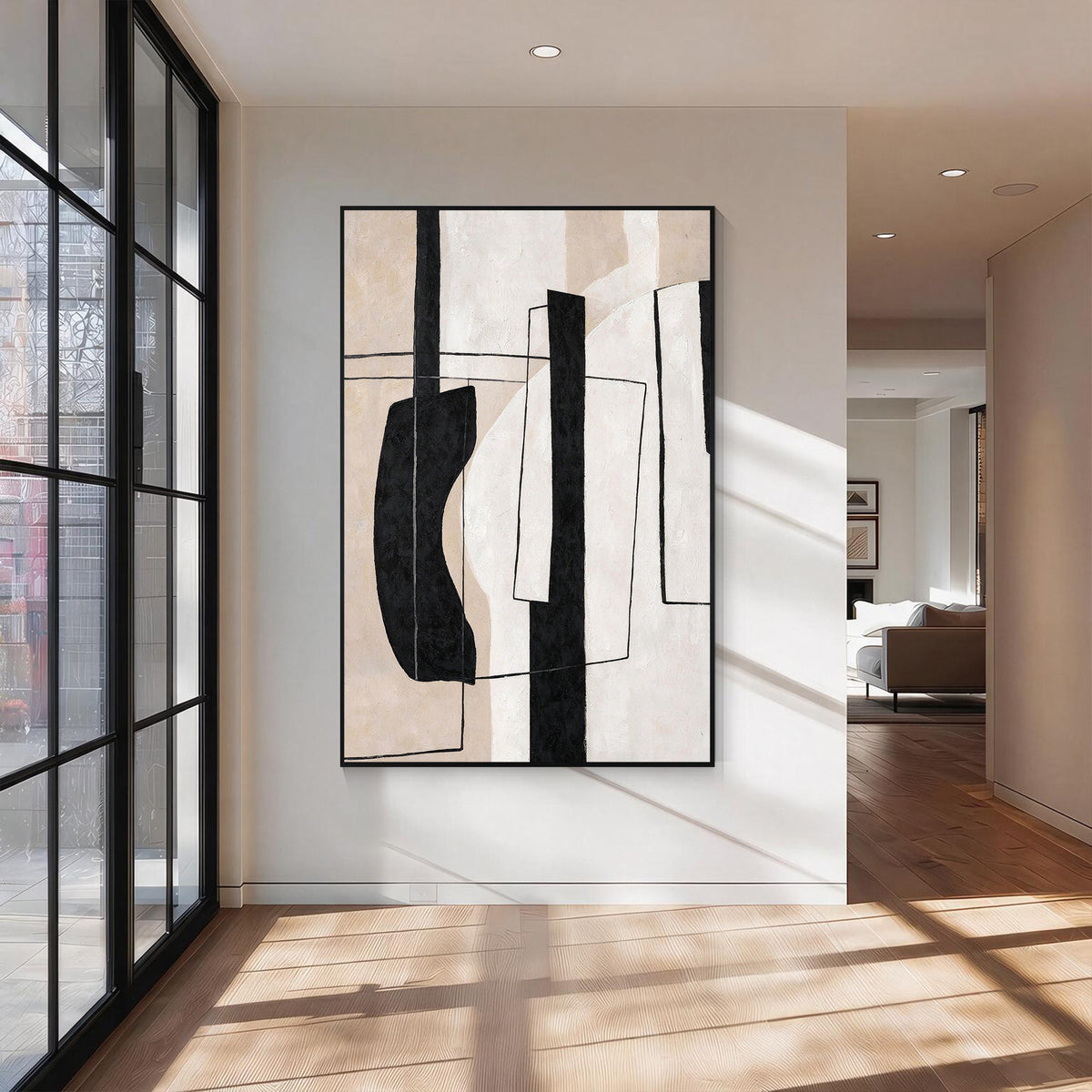 Modern Black Beige Abstract Geometric Wall Art