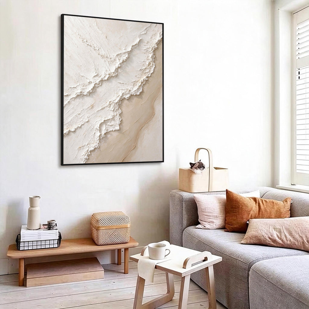 White Beige Abstract Textured Canvas Wall Art