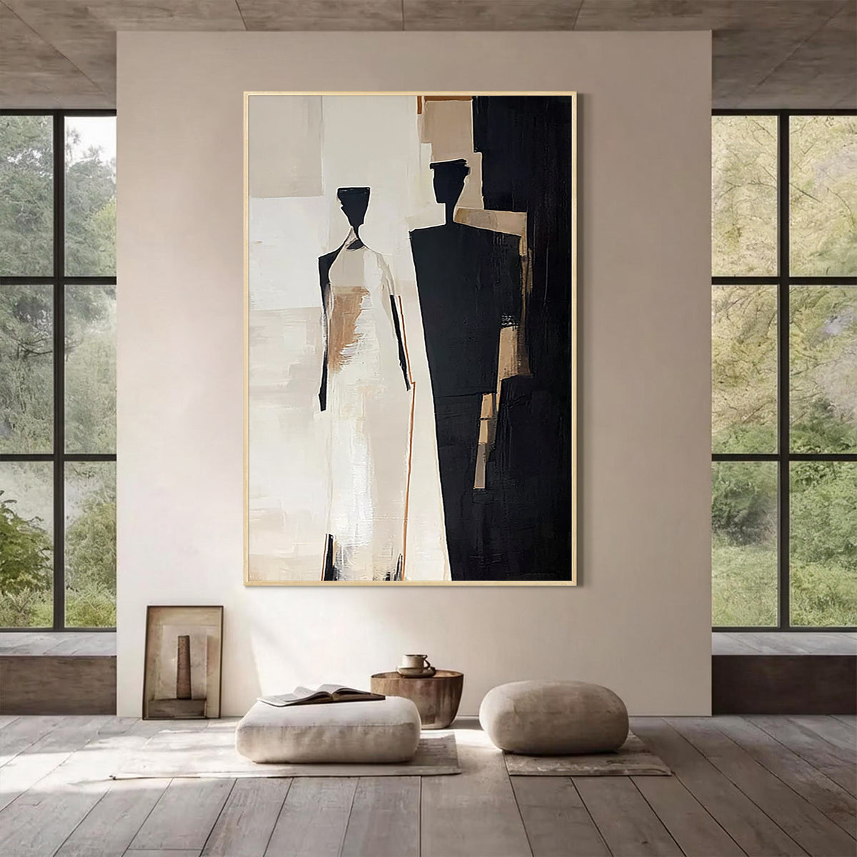Black and Beige Abstract Figurative Canvas Wall Art