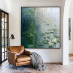 Green Water Lilies Textured Painting FW09