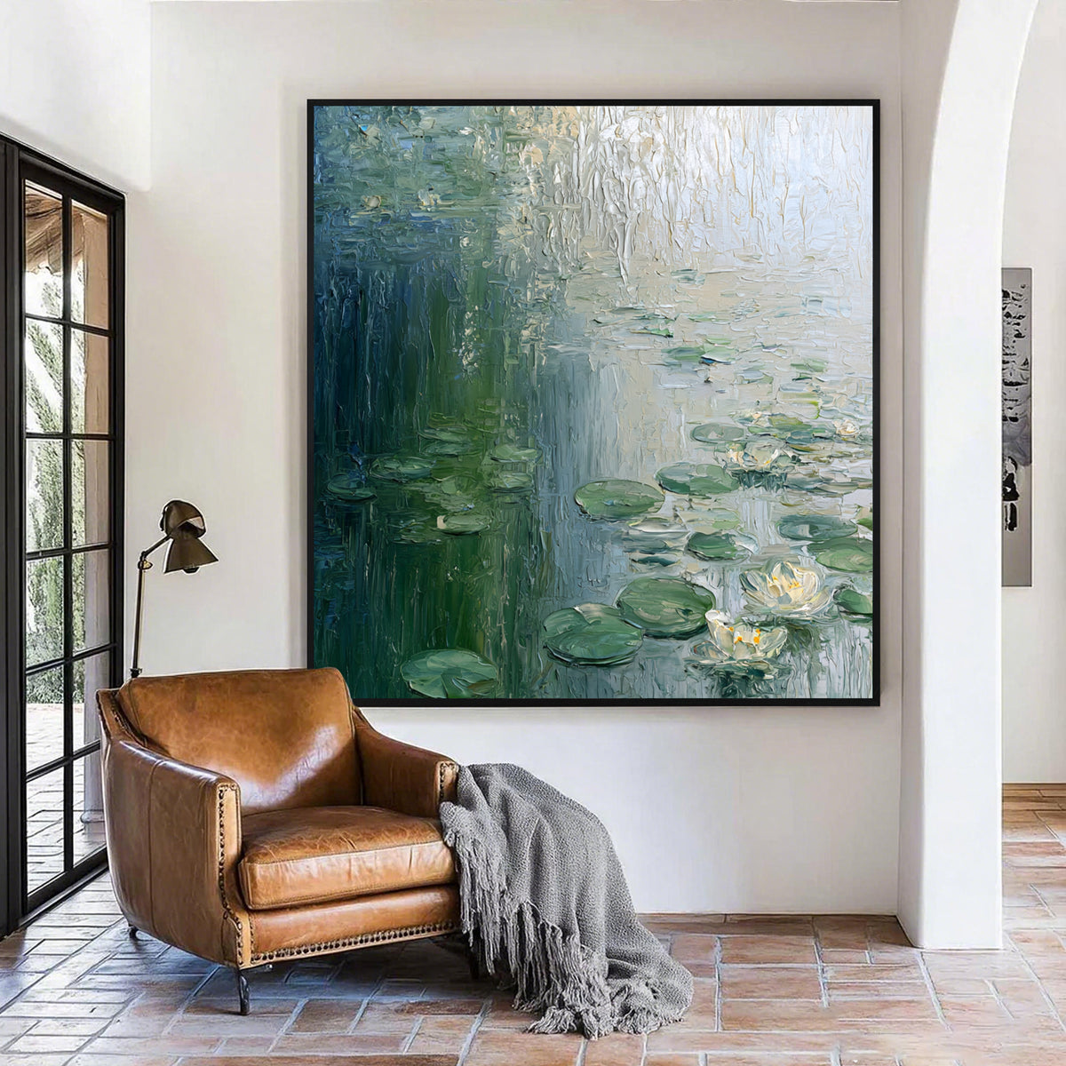 Green Water Lilies Textured Painting FW09