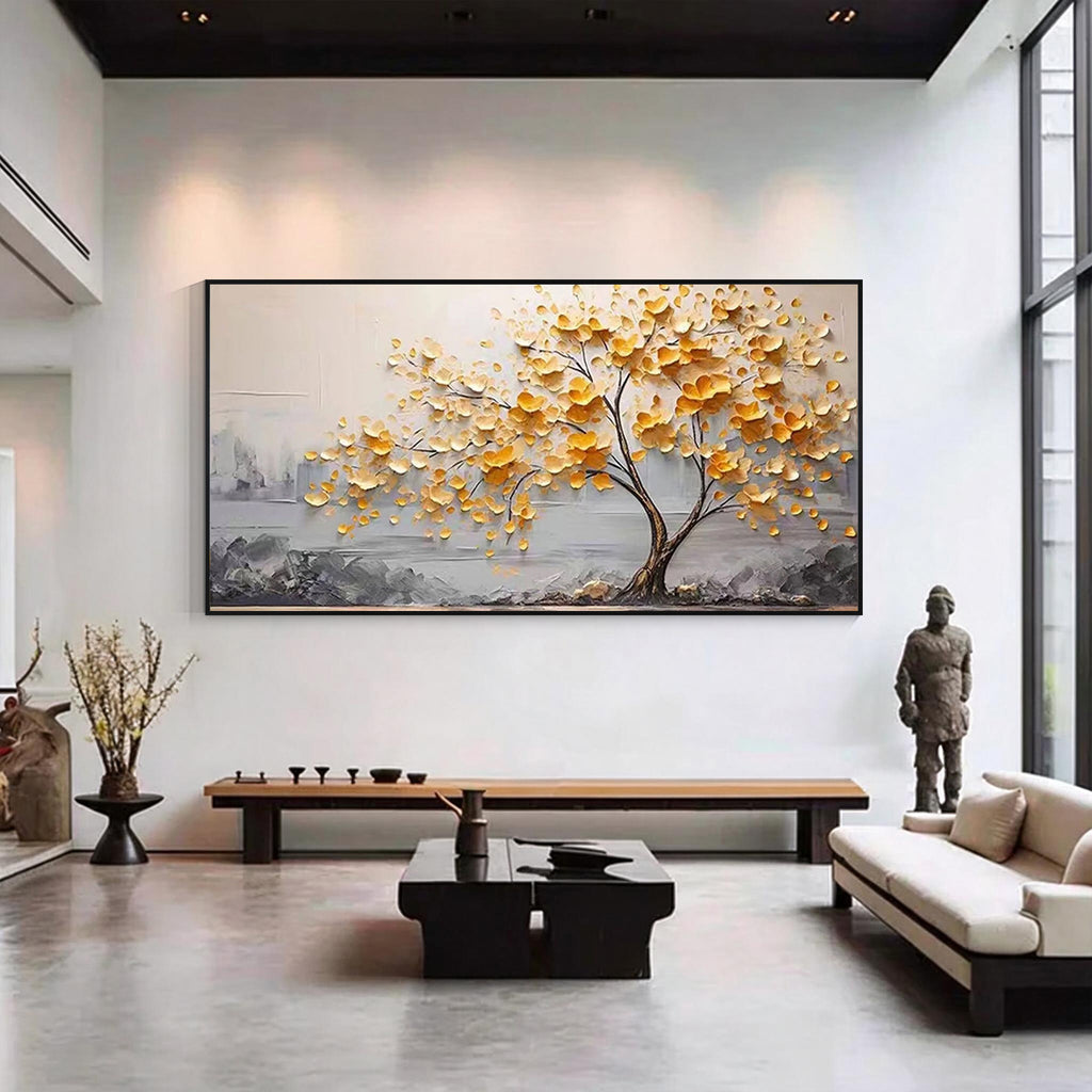 Golden Tree Textured Landscape Painting-FW010