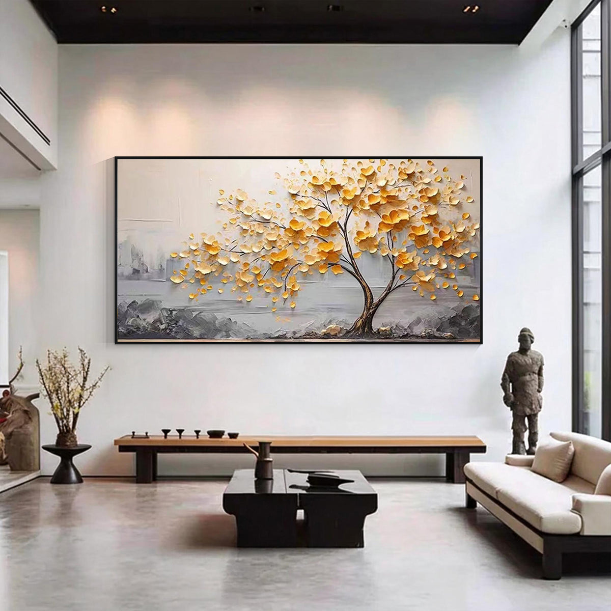 Golden Tree Textured Landscape Painting-FW010