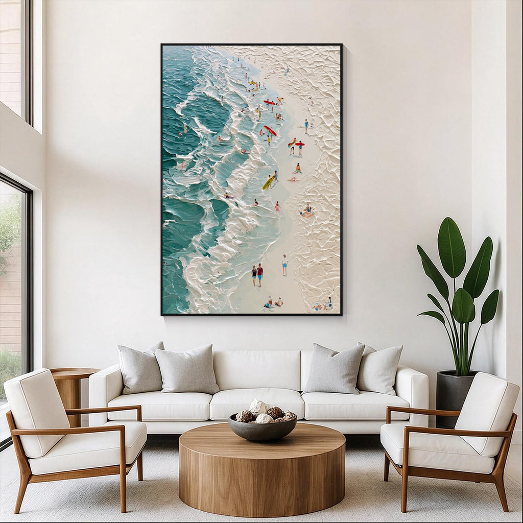 Textured Beach Canvas Wall Art with Ocean Waves
