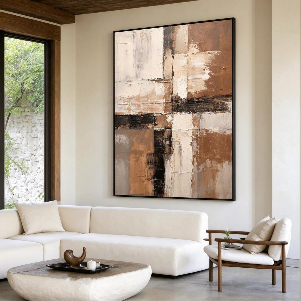 Brown Beige Abstract Textured Oil Painting