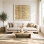Goldenes geometrisch-abstraktes, strukturiertes Leinwand-Wandbild