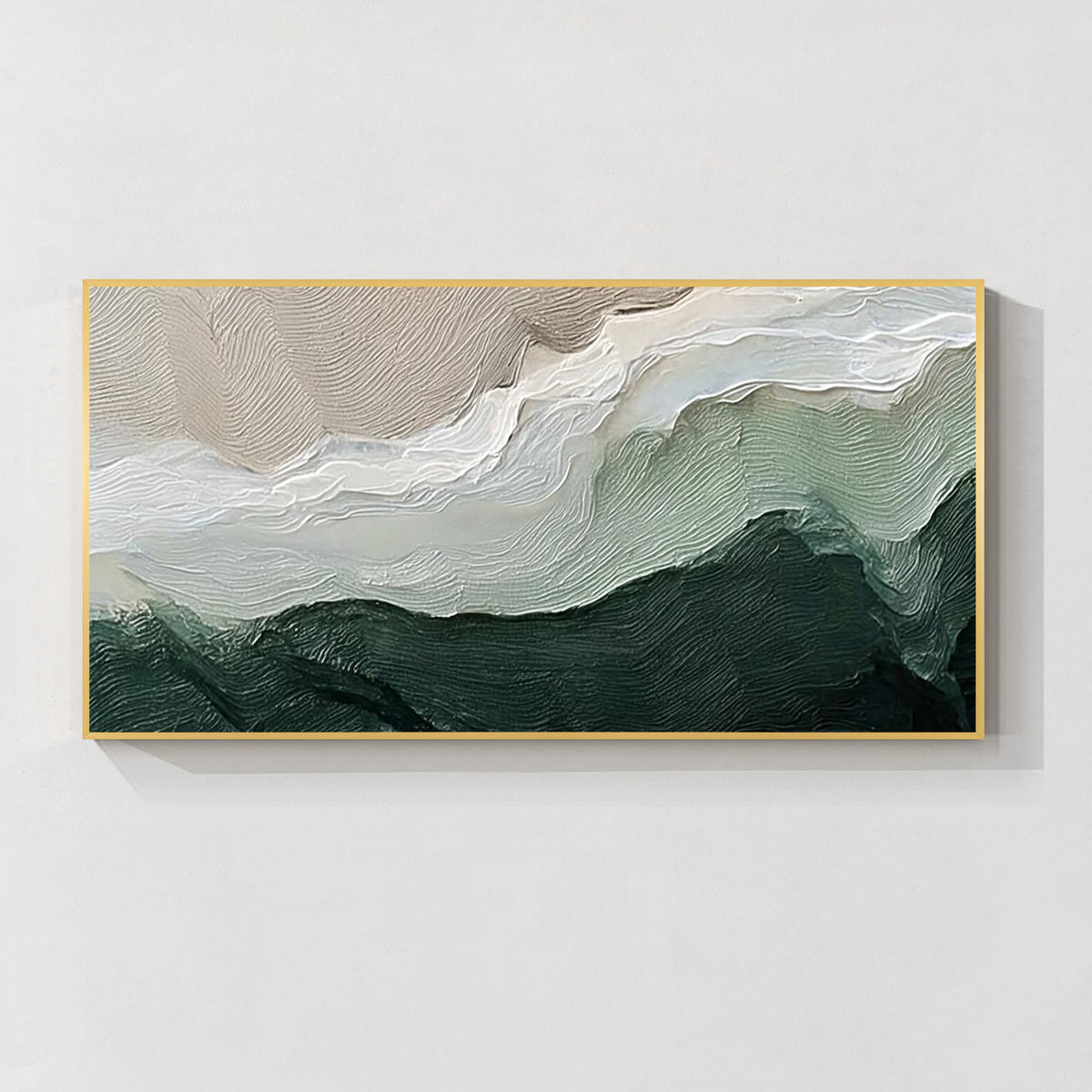 Green and White Textured Abstract Wall Art