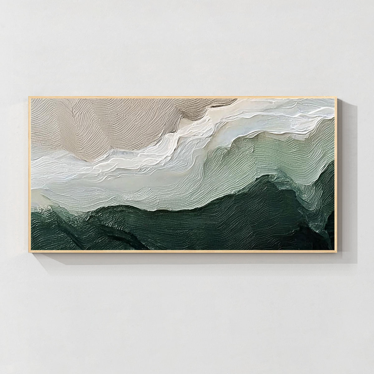 Green and White Textured Abstract Wall Art