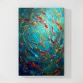 Abstract school of fish painting with textured brush strokes and colorful ocean-inspired tones