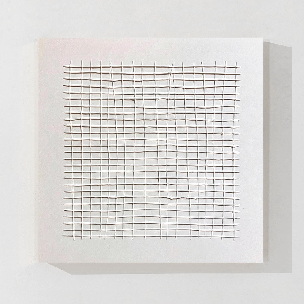 White Abstract Grid Textured Canvas Wall Art
