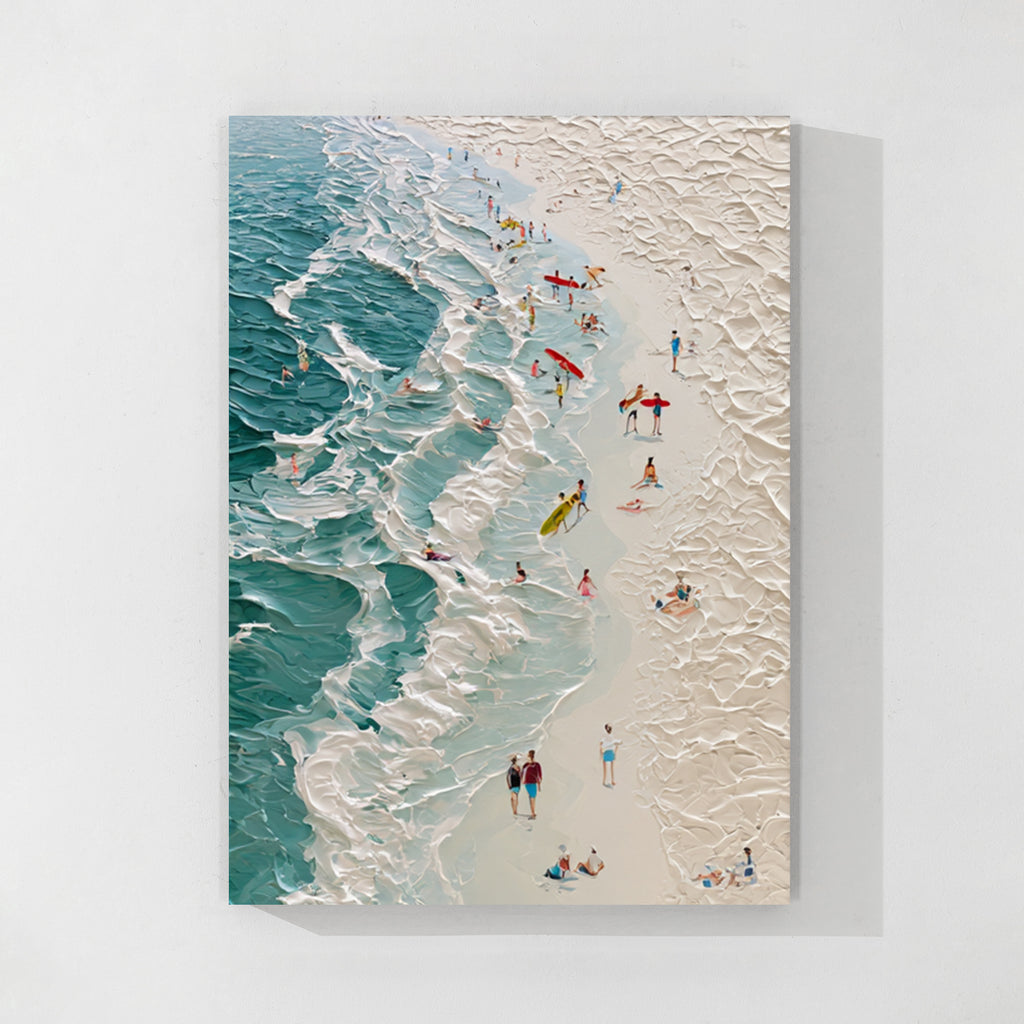 Textured Beach Canvas Wall Art with Ocean Waves