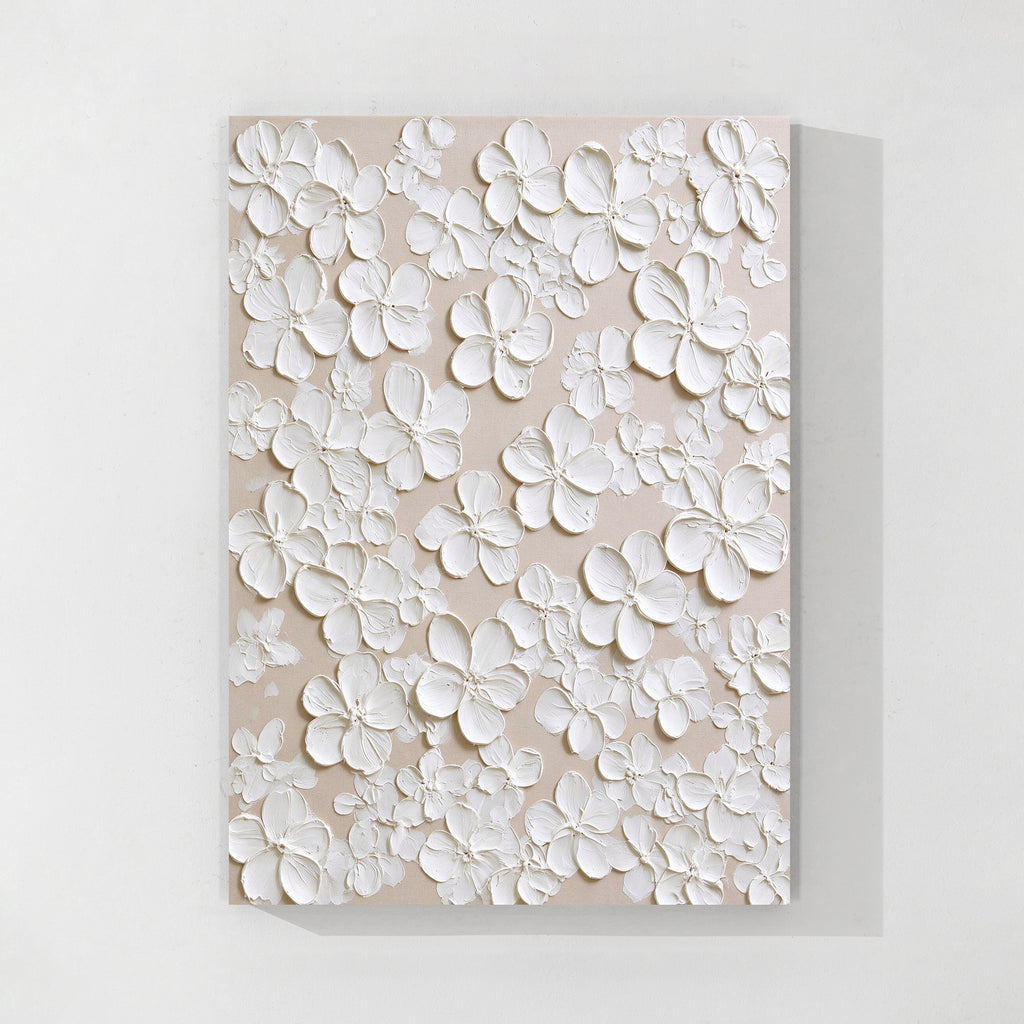 3D White Floral Textured Wall Art