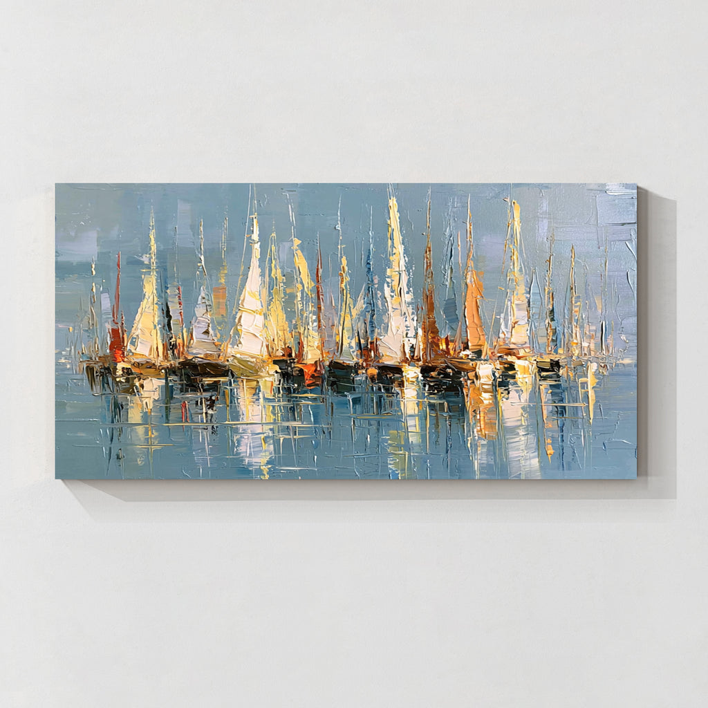 Abstract Sailboat Marina Canvas Wall Art