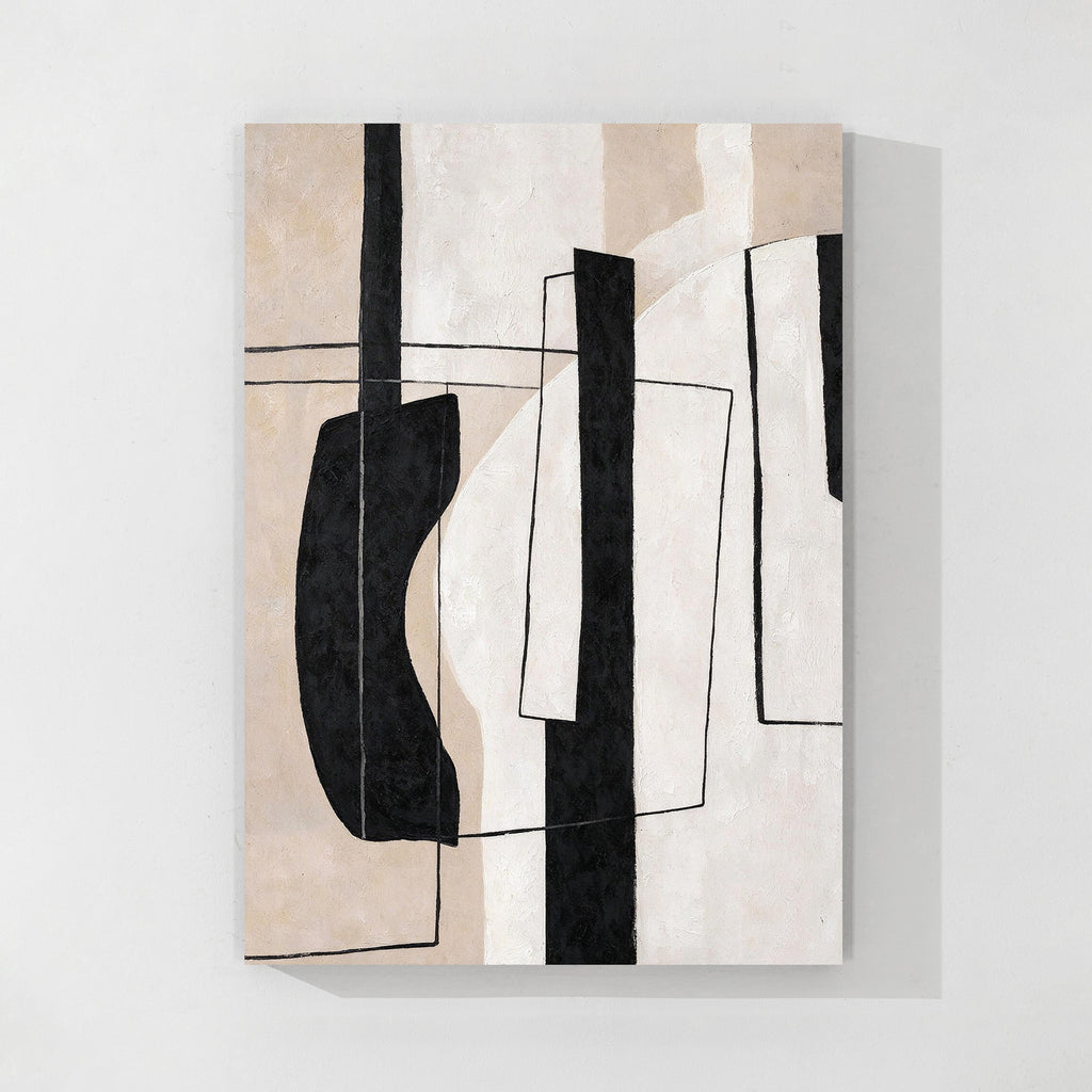 Modern Black Beige Abstract Geometric Wall Art