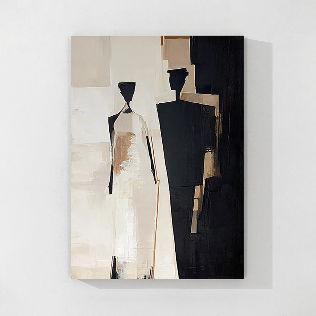 Black and Beige Abstract Figurative Canvas Wall Art