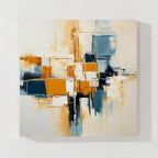 Abstract Geometric Oil Painting, Blue & Orange Modern Wall Art