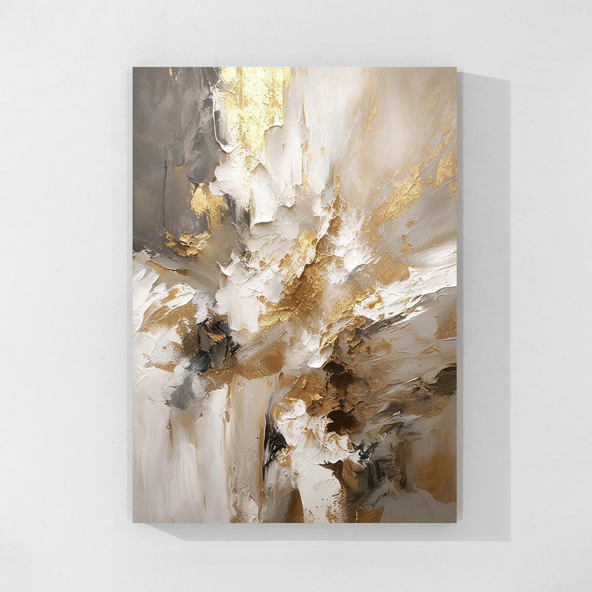 Gold Beige Textured Abstract Hand-Painted Oil Painting