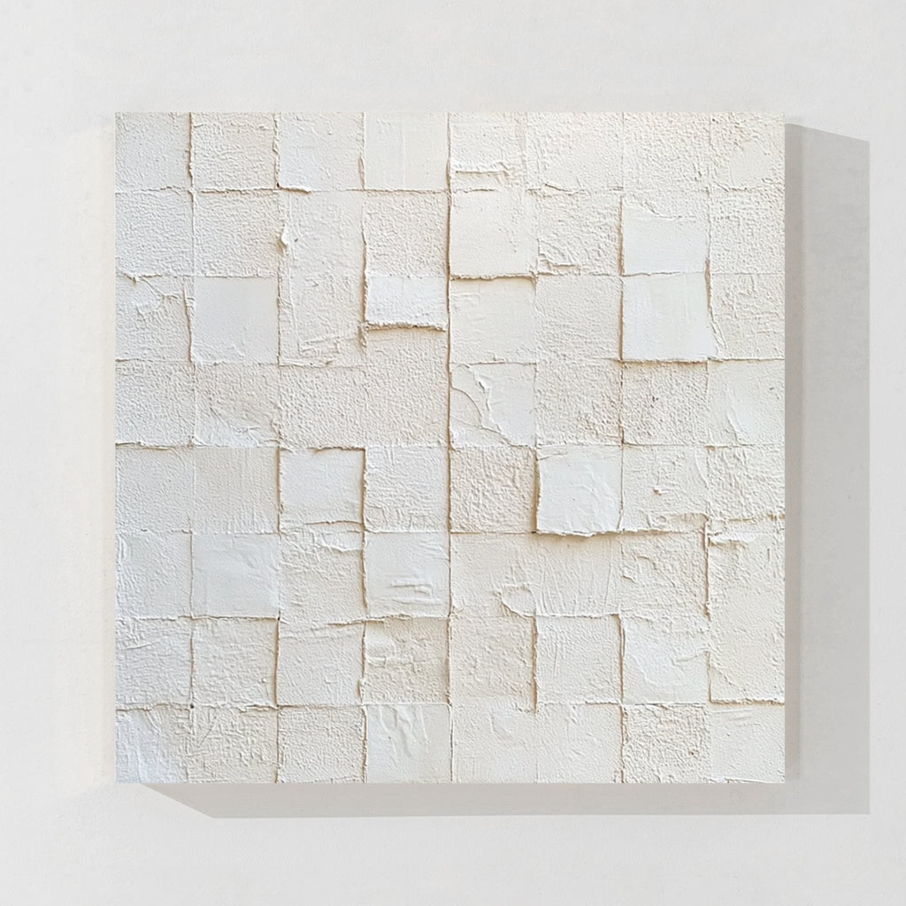 White Geometric Abstract Textured Canvas Wall Art