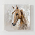 Abstract White Horse Oil Painting, Neutral Beige Textured Wall Art