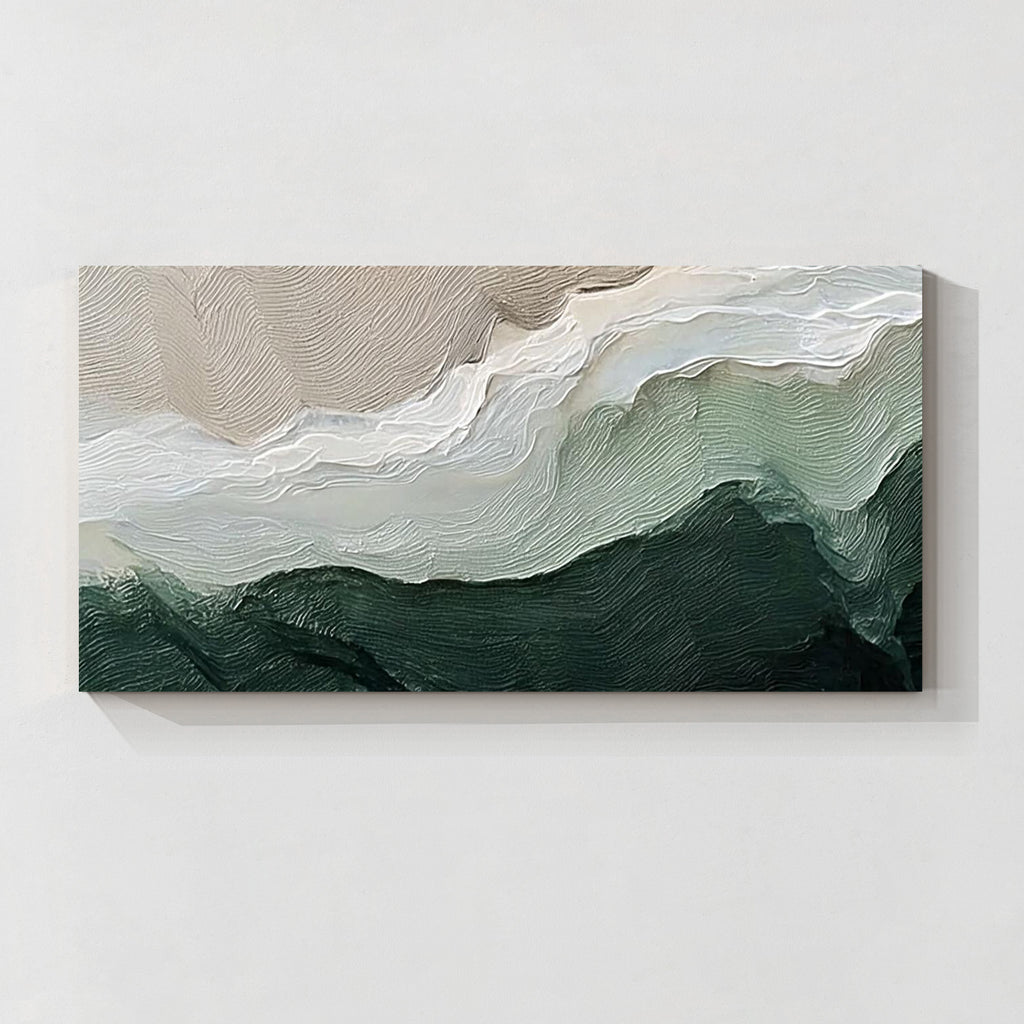 Green and White Textured Abstract Wall Art